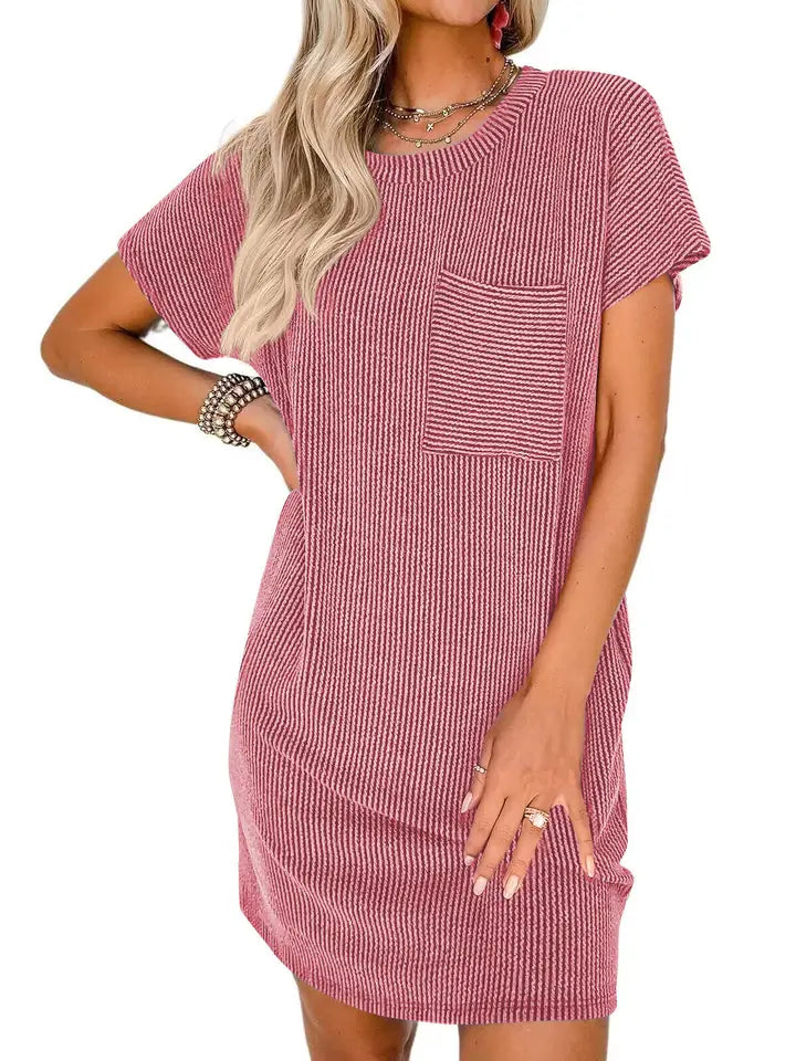 Summer Casual T-Shirt Short-Sleeved Dress (with Pockets)