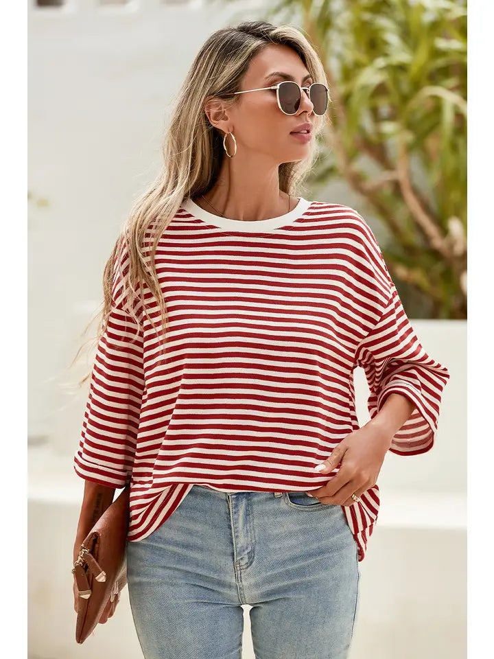 Casual Shift Striped Round Neck T-Shirts