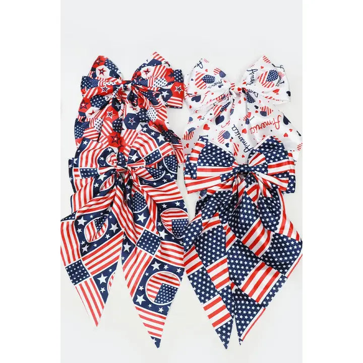 Jumbo Patriotic Hair Satin Bow Alligator Clips