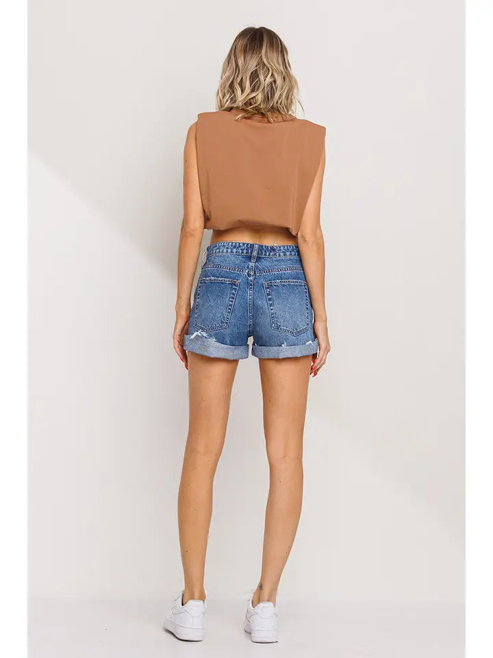 High Rise Distressed Shorts