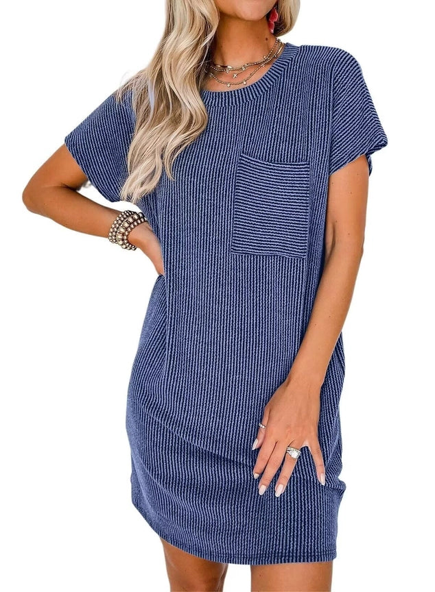 Summer Casual T-Shirt Short-Sleeved Dress (with Pockets)