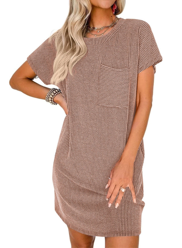 Summer Casual T-Shirt Short-Sleeved Dress (with Pockets)