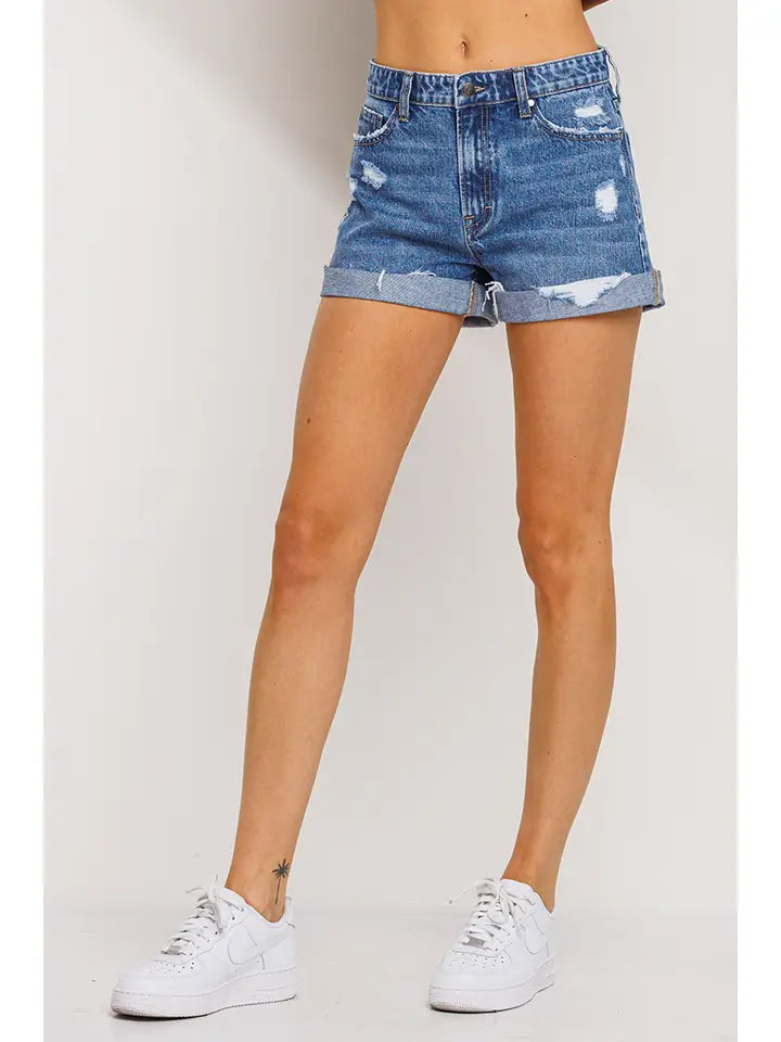 High Rise Distressed Shorts