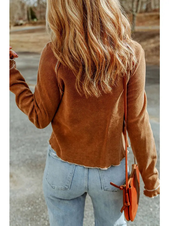 Textured Round Neck Long Sleeve Top