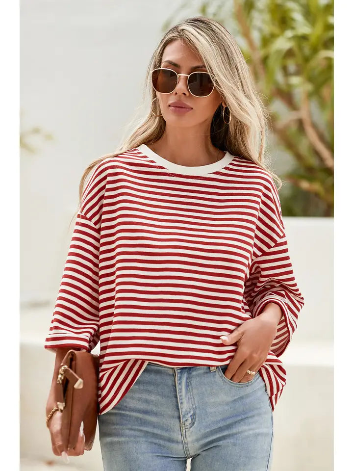Casual Shift Striped Round Neck T-Shirts