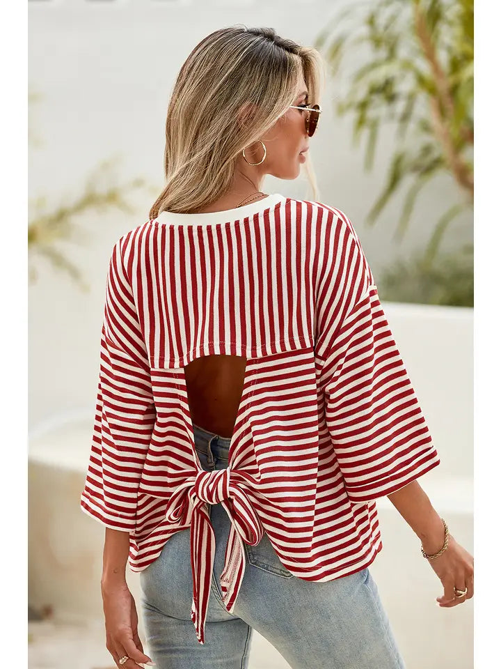 Casual Shift Striped Round Neck T-Shirts