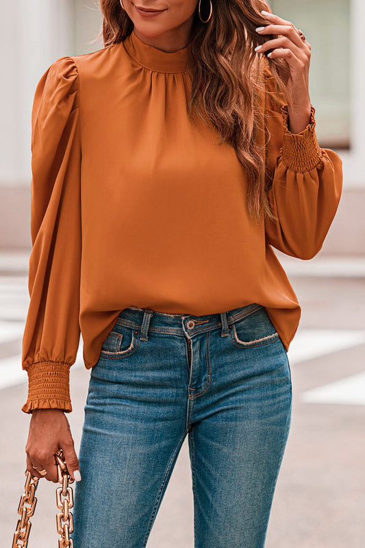 Long Bubble Sleeve Blouse-Orange