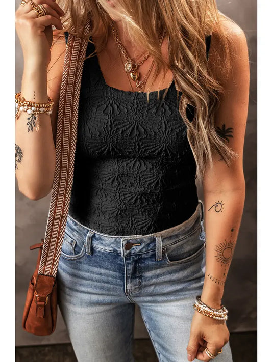 Floral Jacquard Square Neck Tank Top