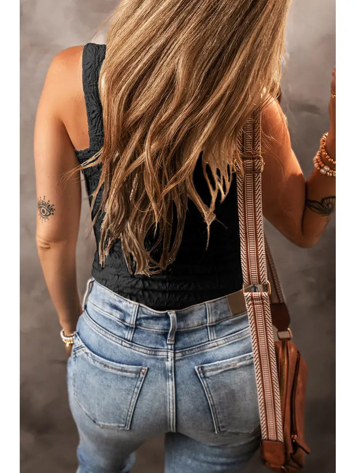 Floral Jacquard Square Neck Tank Top