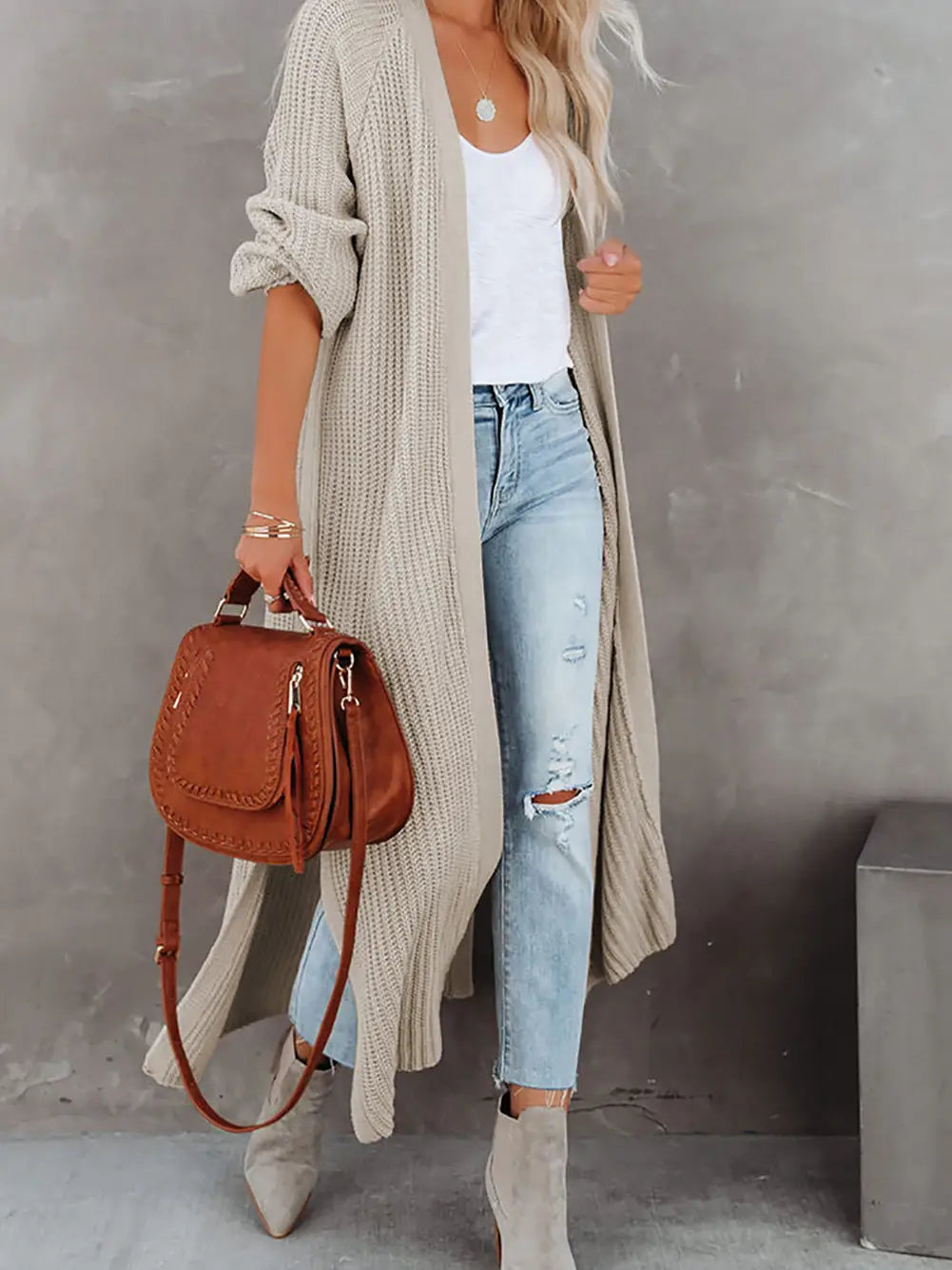 Open Front Side Slit Cardigan