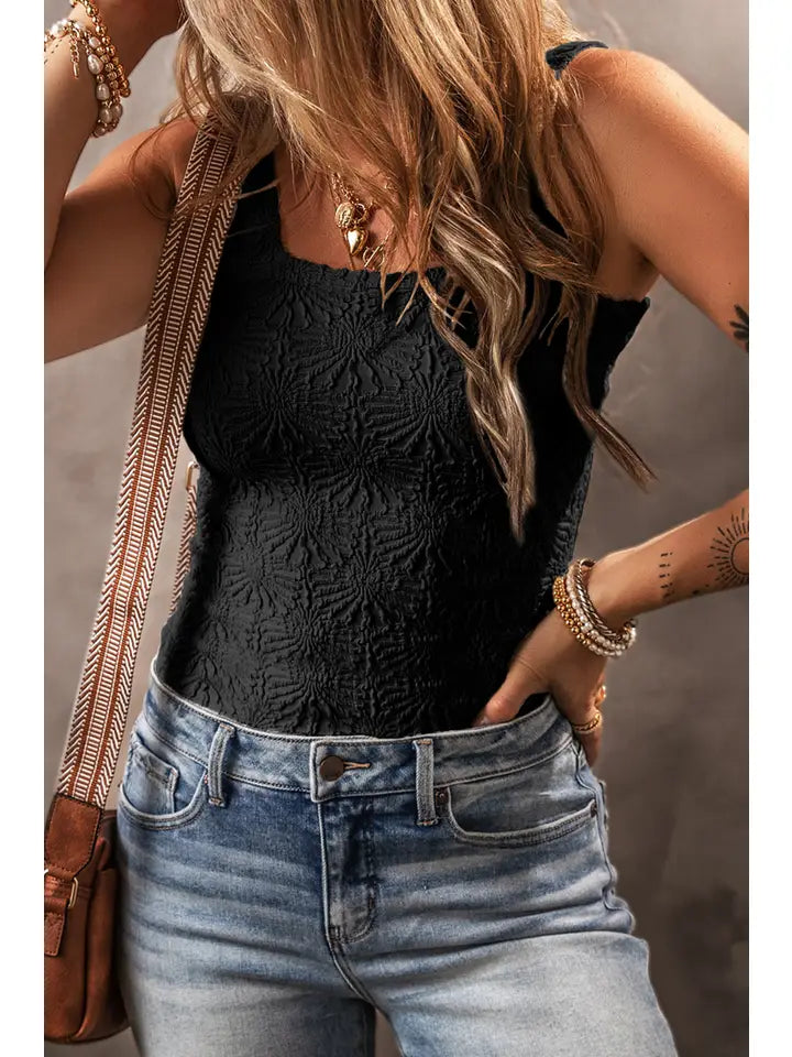 Floral Jacquard Square Neck Tank Top