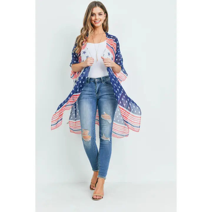 Multi Striped American Flag Kimono