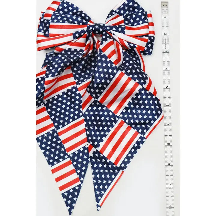 Jumbo Patriotic Hair Satin Bow Alligator Clips