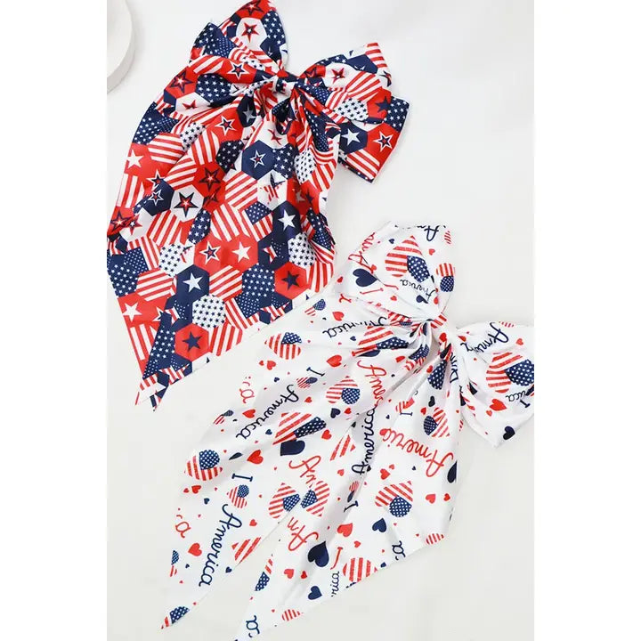 Jumbo Patriotic Hair Satin Bow Alligator Clips