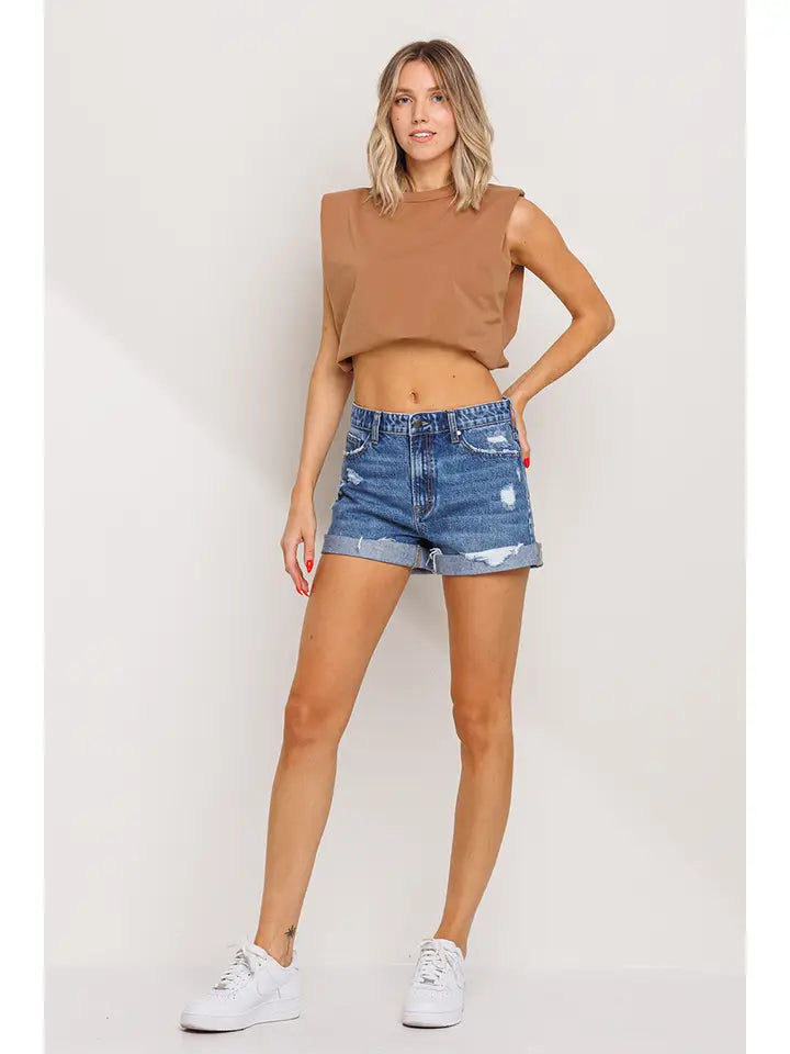 High Rise Distressed Shorts