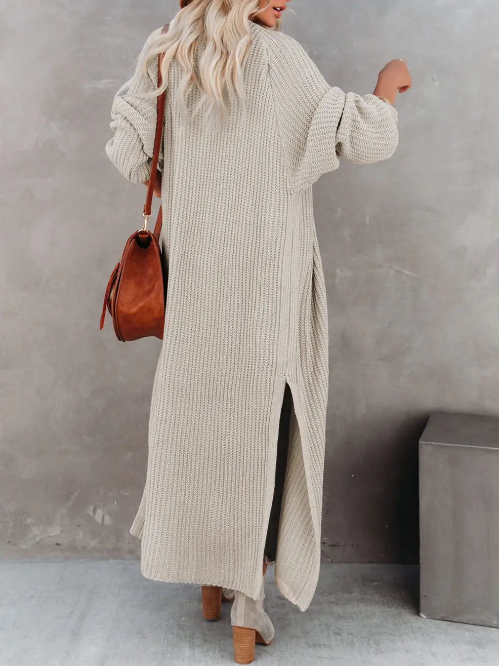 Open Front Side Slit Cardigan