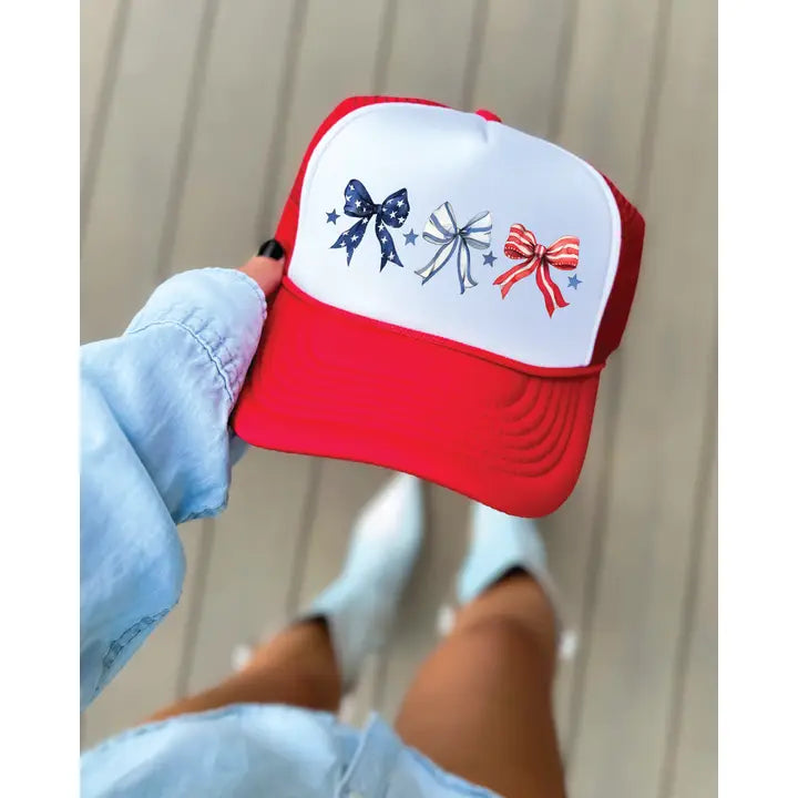 USA Bows Dtf Printed Red and Whitetrucker Hat