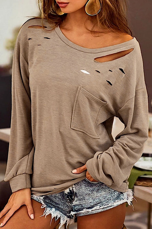 Distressed Long Sleeve Top