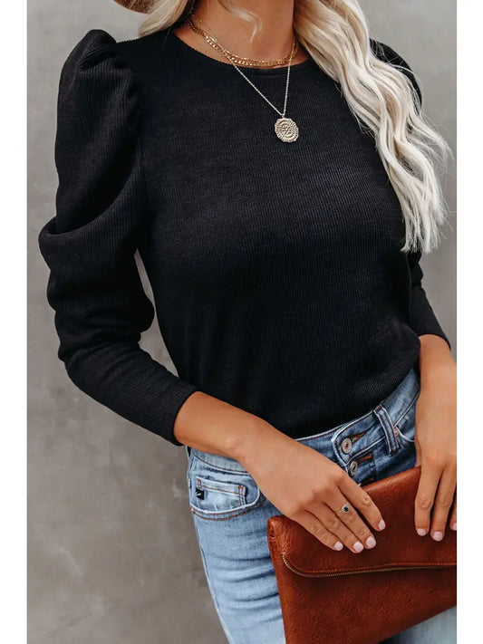 Ribbed Puff Long Sleeve Top