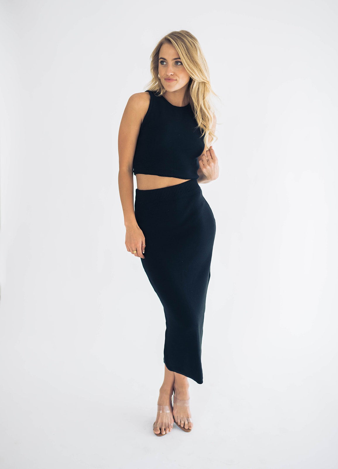 Sleeveless Crop Knit Top and Maxi Skirt Set